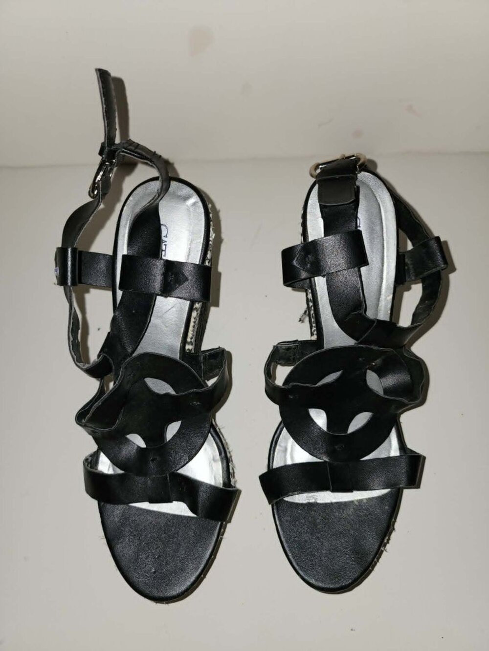 black and white wedges women's, Cato, size 8